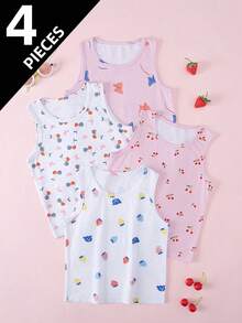 4pcs Girls' Sleeveless Camisole Tops, Lightweight Layering Tank Top For Summer, Suitable For 4-12 Years Old - Multicolor - View 1