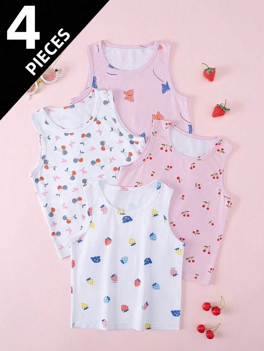 4pcs Girls' Sleeveless Camisole Tops, Lightweight Layering Tank Top For Summer, Suitable For 4-12 Years Old - Multicolor - View 1