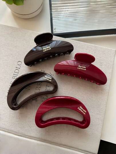 1pc/4pcs Korean Elegant Large Hair Claw Clips, Burgundy & Dark Brown Hair Claw Clips, Retro Bun Hairstyle Accessories, Versatile Atmosphere-Enhancing Hair Clips