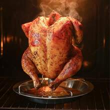 带滴油盘的烤鸡架，不锈钢立式烤鸡架，适用于烧烤、烤箱和烟熏炉。 - 彩色 - 查看 4