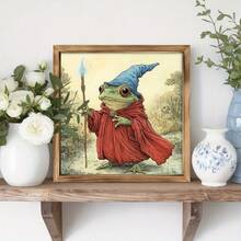 Quirky Frog Wizard Wooden Frame Sign - Rustic Vintage Decor With Magical Frog Illustration, 8x 8inch Handmade Wall Art, Suitable For Entryway, Living Room, Kitchen, Bedroom - Unique Housewarming Gift, Home Decor Display, Entryway Artwork | Vintage Wall Sign | Handicrafts, Frog Garden Decoration - 1PC - Xem 8