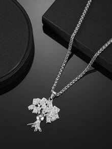 1件装不锈钢摇钱树凤凰吊坠项链，时尚个性嘻哈风格男士项链 - 銀色 - 查看 4