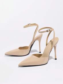 Women's High Heel Pumps, Pointed Toe High Heels, Fashion Stilettos, Slingback Backstrap Low Vamp Sandals, Elegant For Party, Commute, Office - Pink - View 7