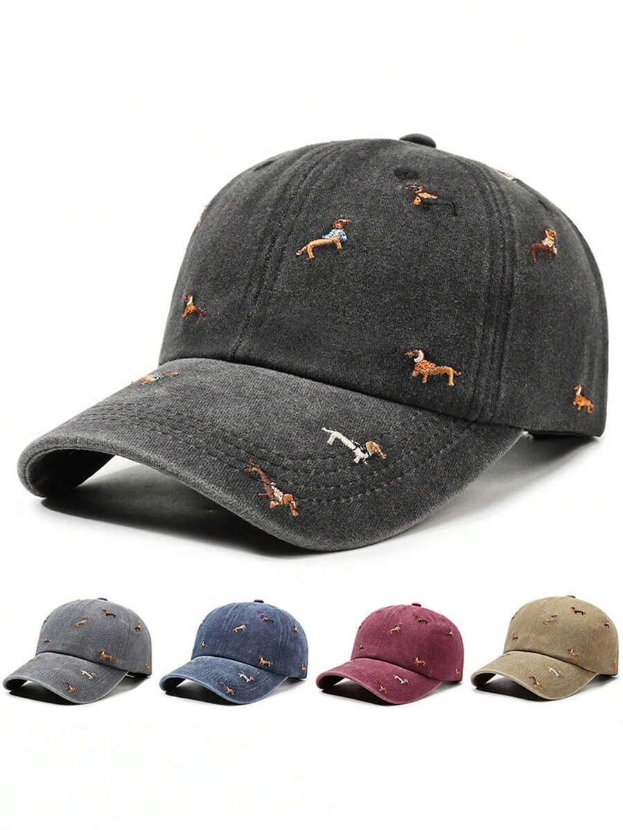 1 chiếc mũ lưỡi trai thêu hình cún con ngộ nghĩnh, kiểu dáng bạc màu, phù hợp cho cả nam và nữ, mũ chống nắng phong cách retro thời trang, mũ điều chỉnh được, mũ vành cong mềm mại kiểu Y2K.