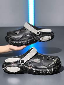 Sandalias perforadas transpirables, adecuadas para adolescentes, deportes al aire libre, antideslizantes, de secado rápido, de moda para hombres en verano - negro y gris - Ver 1