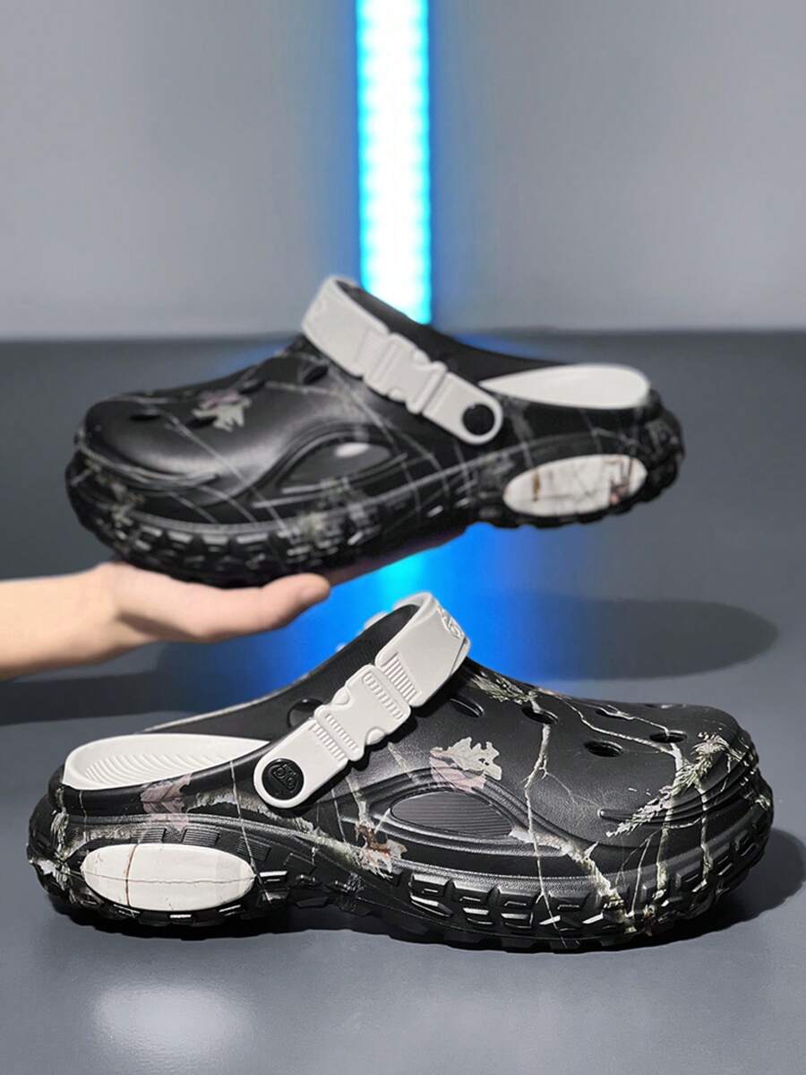 Sandalias perforadas transpirables, adecuadas para adolescentes, deportes al aire libre, antideslizantes, de secado rápido, de moda para hombres en verano - negro y gris - Ver 1