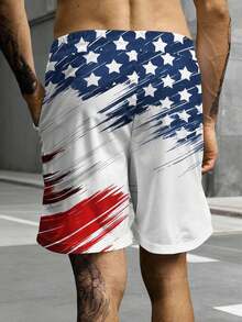 1pc Men's Summer US Flag Printed Drawstring Waist Casual Beach Shorts - Multicolor - View 5