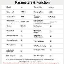 Ceas inteligent cu ecran tactil HD de 1,83" cu baterie mare de 180mAh și curea din silicon, potrivit pentru bărbați și femei, apeluri/recepții wireless, urmărire pași, moduri ciclism, alergare, drumeții, memento apeluri/sedentar, alarmă, muzică wireless, control cameră, baterie reîncărcabilă, funcție wireless, potrivit pentru prieteni, cupluri, vârstnici, colegi, ca și cadou de sărbători - Vizualizare 11
