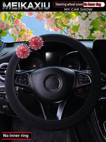 MEIKAXIU 1 chiếc bọc vô lăng xe hơi bằng vải co giãn, đính đá lấp lấp lánh hình hoa màu hồng, phù hợp với vô lăng 14.5-15 inch, phụ kiện xe hơi dành cho nữ. - Vỏ bọc vô lăng hình hoa đính kim cương - Xem 13