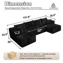 132-Inch U-Shaped Modular Sofa Bed, Ultra-Comfortable Corduroy Cloud Sofa, Boneless Couch For Living Room,Sofa Mit Schlaffunktion,Sectional Sofa For Living Room,Recliner,No Assembly Required. - 黑色 - 查看 5