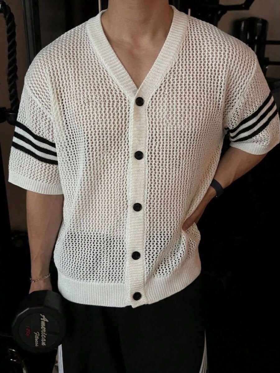 ANDREILEE Áo len unisex, áo khoác cardigan dệt kim tay ngắn cài nút kiểu retro dáng rộng thoải mái thường ngày phong cách đường phố. - trắng - Xem 1
