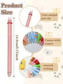13pcs Erasable Cute Animal Shaped Neutral Pens, Includes Lion, Rabbit And Tiger Patterns, With Erasers, Smooth Writing, Suitable For Students To Practice, Take Notes And Exams - Sets - View 4