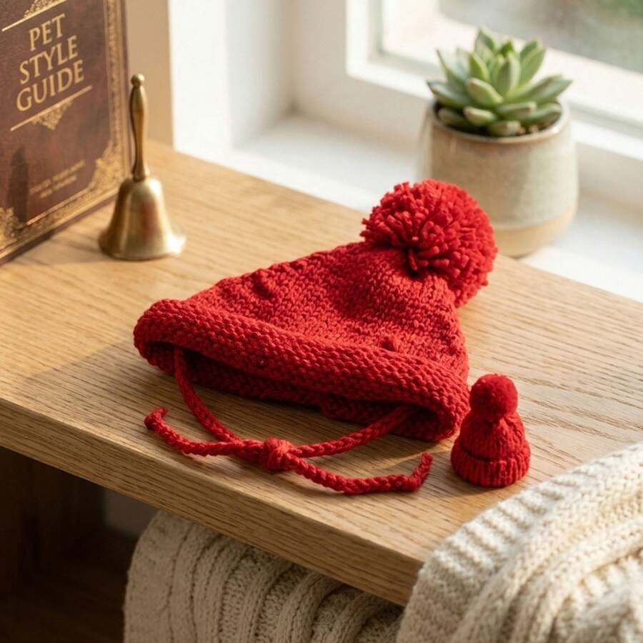 1pc Handmade Knitted Breathable Pet Hat With Exposed Ears, Cat Headband, Small Dog Head Cover, Suitable For Photoshoots. - White - View 1