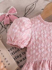 Đầm công chúa tay phồng màu hồng jacquard dễ thương, thanh lịch cho bé gái sơ sinh - Hồng - Xem 9