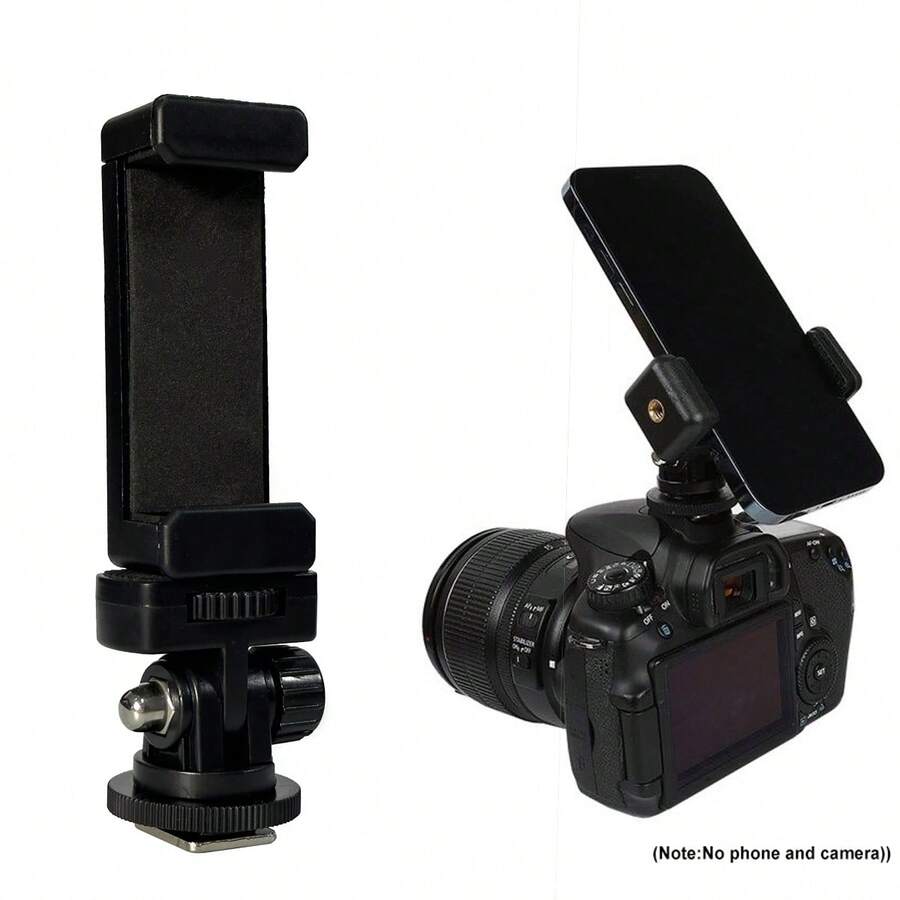 DSLR Camera To Smart Phone Monitor Adapter, Low Angle Viewfinder, Hotshoe/Coldshoe Mount, Phone Clamp, Fits For Canon/Nikon Cameras Hot Shoe Adapter, Smartphone Clip Tripod Mount Stand Accessory - Black - View 1