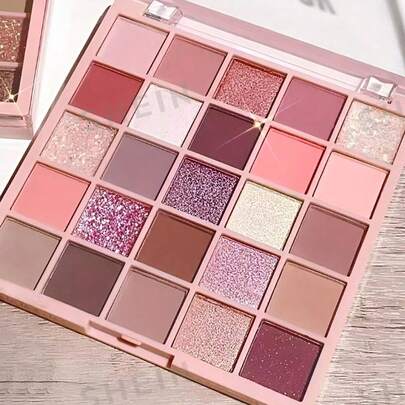 Paleta de 25 colores de sombras de ojos, sombras de ojos perladas y mate con brillo multicolor, alto poder de pigmentación, resistente al agua y al sudor, versátil para uso diario