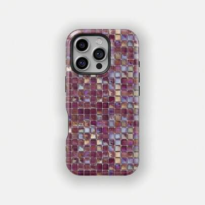 Étui de téléphone à motif de mosaïque violette en grille, design de texture en verre artistique, compatible avec iPhone 17 16 15 14 Pro Max Plus 13 12 11