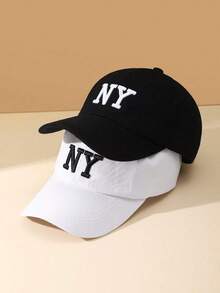 1 pieza Gorra de béisbol ajustable con bordado de letra NY, estilo clásico y versátil, sombrero de sol deportivo, unisex, para verano, playa - A - Ver 3