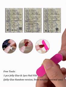 24pcs Short Square Toe Nail Art Stickers, Elegant Leopard Print, Sparkling Rhinestone Heart & Flower Designs, Glossy Finish, Versatile For Dates, Parties, Spring/Summer, Autumn/Winter Daily Wear, Removable Press-On Nails Set With Jelly Gel And File Included, Random Jelly Gel Color - Multicolor - View 6