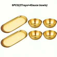3/6件套豪华金色酱汁碗碟套装，高品质不锈钢调味碟和甜点盘，优雅餐具套装，适合圣诞节/新年/婚礼/派对等场合 - 彩色 - 查看 2