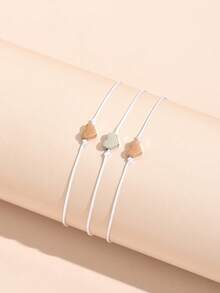 3pcs Minimalist Heart Charm Adjustable String Bracelet, Simple Handmade Red Rope Bracelet For Women, Daily Wear Versatile Jewelry Gift - White - View 3