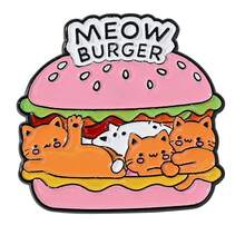 1pc Cute Cat Food Metal Badge, Hamburger Pizza Treasure Box, Creative Cartoon Enamel Brooch Accessory Set - Multicolor - View 5