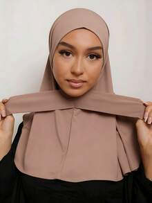 1 chiếc khăn trùm đầu hijab thời trang, thanh lịch, kiểu dáng cổ điển tối giản, chất liệu vải jersey mềm mại, thoáng khí, thân thiện với da, vành dài, đa năng, phù hợp cho sinh hoạt hàng ngày, lễ hội, tụ họp và cầu nguyện. - kaki nhẹ - Xem 2