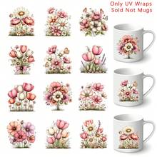 12pcs/Sheet Whimsical Floral Spring-Themed UV-DTF Transfer Set | High Quality, High Quality, Scratch-Resistant, Easy To Use For Various Cups, Bottles, Laptops & Craft Projects | Creative Floral Patterns, Durable Adhesive, Home Decorations, Enthusiasts - Multicolor - View 5