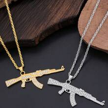 1 Piece - Punk Hip Hop Necklace, Full Diamond Assault Rifle Necklace, Creative And Unique Gun AK Necklace, Men's Fashion Hip Hop Pendant Necklace - Multicolor - View 1