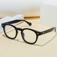 2024 New Model Light Flat Glasses Men And Women, Black Frame, Retro Small Frame Round Faces, Street Style Personality Eyewear - 亮黑平光 - 查看 7