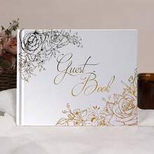 1pc White Foil Wedding Guest Book, Wedding Party Decoration Notebook, Anniversary Scrapbook, Blank Pages, DIY Memory Photo Album, Suitable For Wedding Reception, Theme Party, Birthday, Bridal Shower And Special Events Guest Book - White With Gold Foil Stamping - View 10