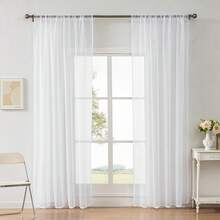 Solid Color Sheer Voile Curtains Semi-Sheer Tulle Drapes Light Filtering Window Screening Bedroom Living Room - Black - View 2