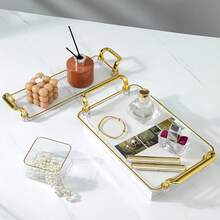 Khay sang trọng trong suốt viền vàng có tay cầm vàng, khay đựng bằng acrylic, khay trưng bày nước hoa cho phòng khách. - A - Xem 7