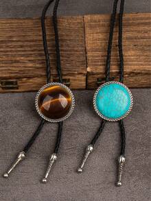 1pc/2pcs Bohemian Style Classic Large Floral Edged Retro Distressed Bolo Tie Pendant Necklace - Multicolor - View 1
