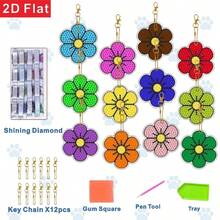 Bộ tranh đính đá acrylic 2D phẳng 12 chiếc/bộ, hình hoa, móc khóa - Hai mặt, gồm 12 móc khóa + vòng chìa khóa, lỗ đính đá hình dạng bất đối xứng, thiết kế mặt dây chuyền hoa sáng bóng. - A - Xem 3