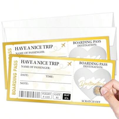 2 Set Travel Ticket Scratch Card Surprise Trip Reveal Ideas 3.5 X 8 Inches Golden Surprise Gift Card Unique Travel Gift Cards For Birthday Holiday Wedding And Anniversaries -05/2