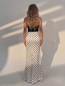 女士优雅复古波点深V领连衣裙 - 蕾丝腰部拼接，前幅褶皱设计，修身剪裁，适合度假、海滩、旅行、婚礼宾客、复古派对、郊游、毕业派对以及春夏日常穿着。 - 白色 - 查看 6