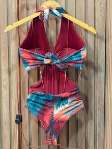 Premium Beach Cover-Up Set: Bodysuit, Swimsuit, And Pareo - Tropical Zafira Print - View 4