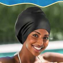 Extra Large Swimming Cap For Women And Men,Special Design Swim Cap For Very Long Thick Curly Hair&Dreadlocks Weaves Braids Afros Silicone Keep Your Hair Dry, Beach Essentials, Beach Accessories, Pool Float - 黑色 - 查看 8
