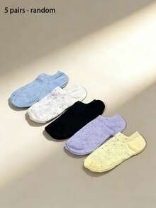 5/10 Pairs Women Short Socks, Polka Dot And Striped Design, Suitable For All Seasons, Random Colors - Multicolor - View 13