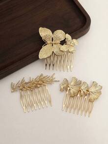 3pcs Elegant Geometric Pattern Butterfly Hair Clips, Versatile Accessories For Women, Side Comb, Headpiece - Multicolor - View 2