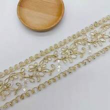 1 rouleau de 182 cm, 2 tailles de dentelle pailletée dorée élégante. Artisanat DIY, accessoires de vêtements et de lingerie, décoration de textiles d'ameublement, emballage de cadeaux, emballage floral et de gâteaux, garnitures de couture, décorations de fête - or - Voir 6