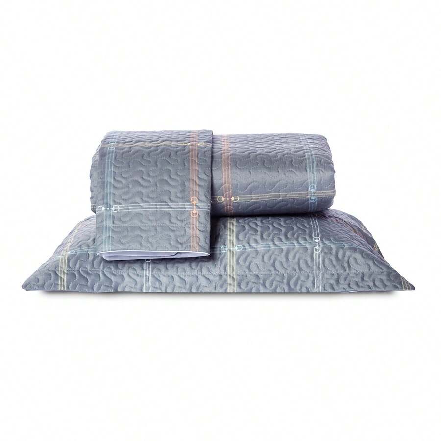 Double Bedspread Coverlet, Standard Size, 3 Pieces, Printed, 180 Thread Count - Chess Grid - View 1