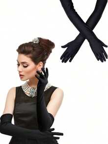 5 Stück/1 Stück 21-Zoll Satin Opernhandschuhe für Frauen, elegante Handschuhe in Ellbogenlänge, Halloween Kostüm Accessoire, Hochzeit Frühling/Sommer Handschuhe mit UV-Schutz - A - Übersicht 3