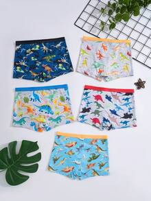 5pcs/Pack Teen Boys' Dinosaur Print Hipster Briefs, Minimalist & Fashionable - Multicolor - View 2