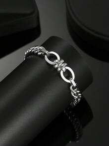 1条不锈钢纹理结编织链手链，独特设计，男士款 - 銀色 - 查看 1