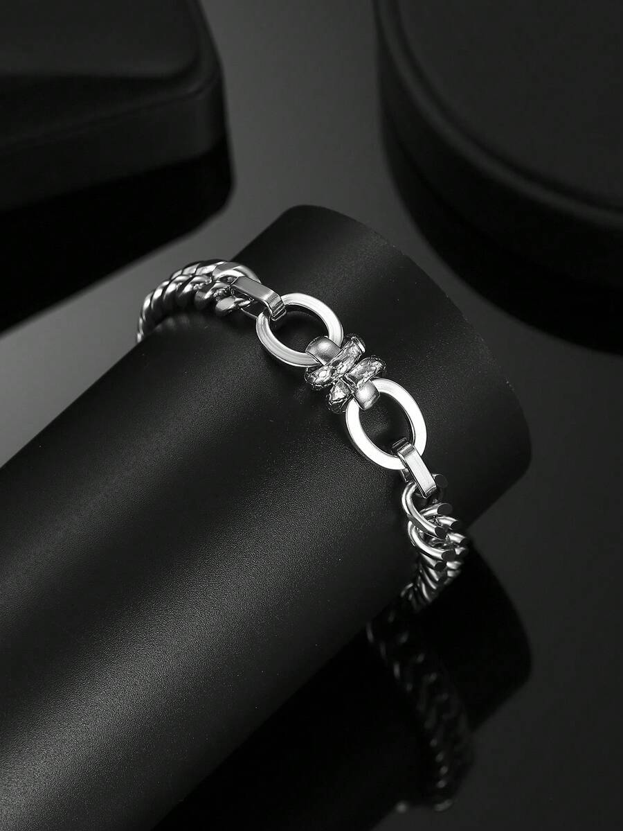 1条不锈钢纹理结编织链手链，独特设计，男士款 - 銀色 - 查看 1