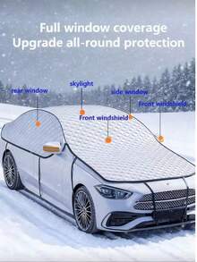 Newly Upgraded Silver Half Car Cover, Sunproof UV Block Windshield Roof Hood Protector, Heat Resistant Auto Umbrella Sunshade For Sedan SUV, Weatherproof Waterproof Exterior Guard With Windproof Straps Reflective Strip - Multicolor - View 14
