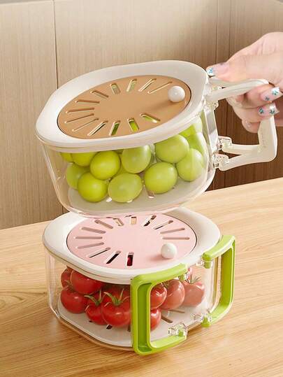 1 cái rổ lọc rau củ quả gấp gọn 2 trong 1, bát rửa hai lớp, hộp đựng trái cây có tay cầm gập lại, dụng cụ lọc thực phẩm đa năng, dụng cụ sắp xếp tủ lạnh, dụng cụ nhà bếp, bát đựng trái cây dày.