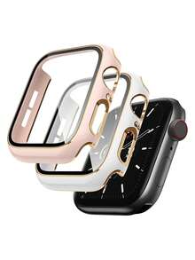 2片装通用二合一超薄钢化玻璃屏幕保护膜及保护壳，时尚防摔保护套，兼容 40/41/42/44/45/46/49mm系列，Ultra/SE/11/10/9/8/7/6/5/4，智能手表配件 - 2個顏色 - 查看 16